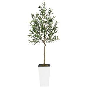 Vitalismo 5-7ft Artificial Olive Tree with White Planter Realistic Faux Olive Trees with Realistics Moss Indoor Outdoor Decor - 1 of 4