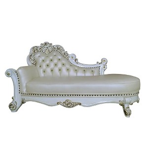 81" Vendome Chaise Lounge Synthetic Leather and Antique Pearl Finish - Acme Furniture - 1 of 4