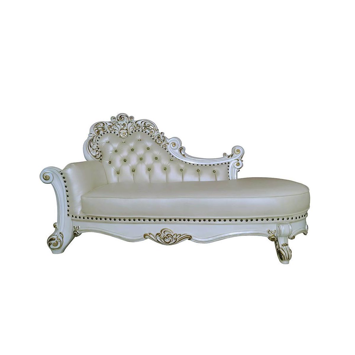 81" Vendome Chaise Lounge Synthetic Leather and Antique Pearl Finish - Acme Furniture