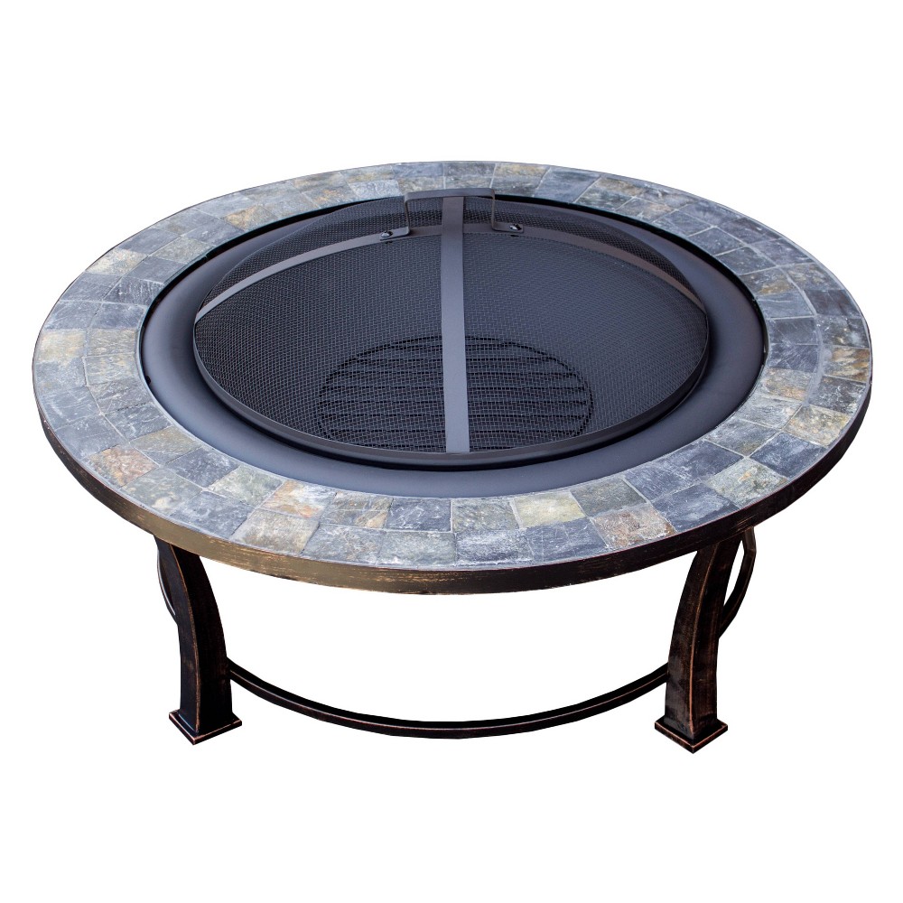 Photos - Electric Fireplace Wood Burning Fire Pit with Round Slate Table - AZ Patio Heaters