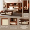 Twin Size Wooden Bed with 2 Storage Lockers, Drawer and Storage Shelf on Headboard, Platform Bed with Natural Rattan - ModernLuxe - 4 of 4