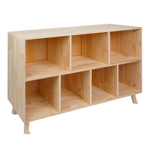 Okak Modern Pine Bookshelf with 8-Compartment, Bookcase with 2 Front-Facing Shelves and Natural Wood Base, Cube Storage for Living Room, Natural Wood - 1 of 4