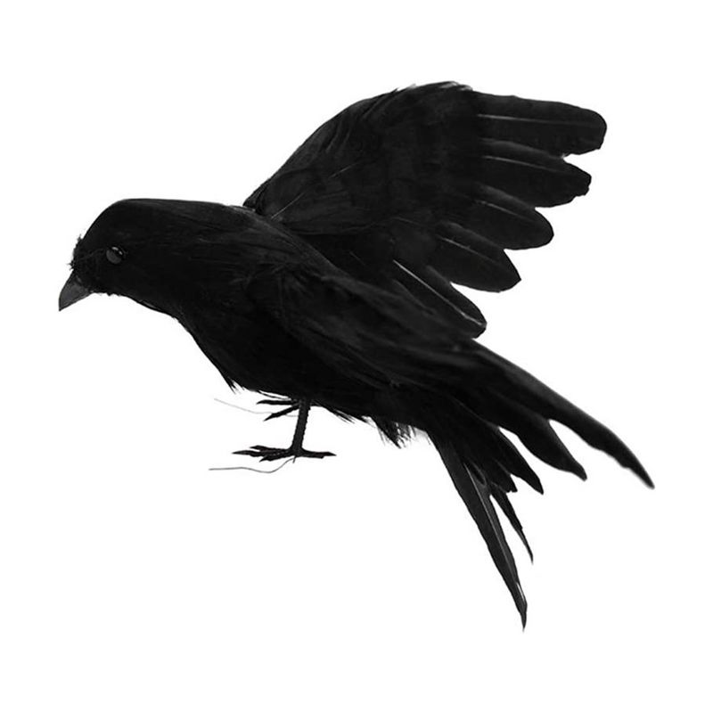 Realistic Crows Halloween Birds Decoration, Black Feathered Crows Decor, Handmade Black Birds Prop, 1 of 5
