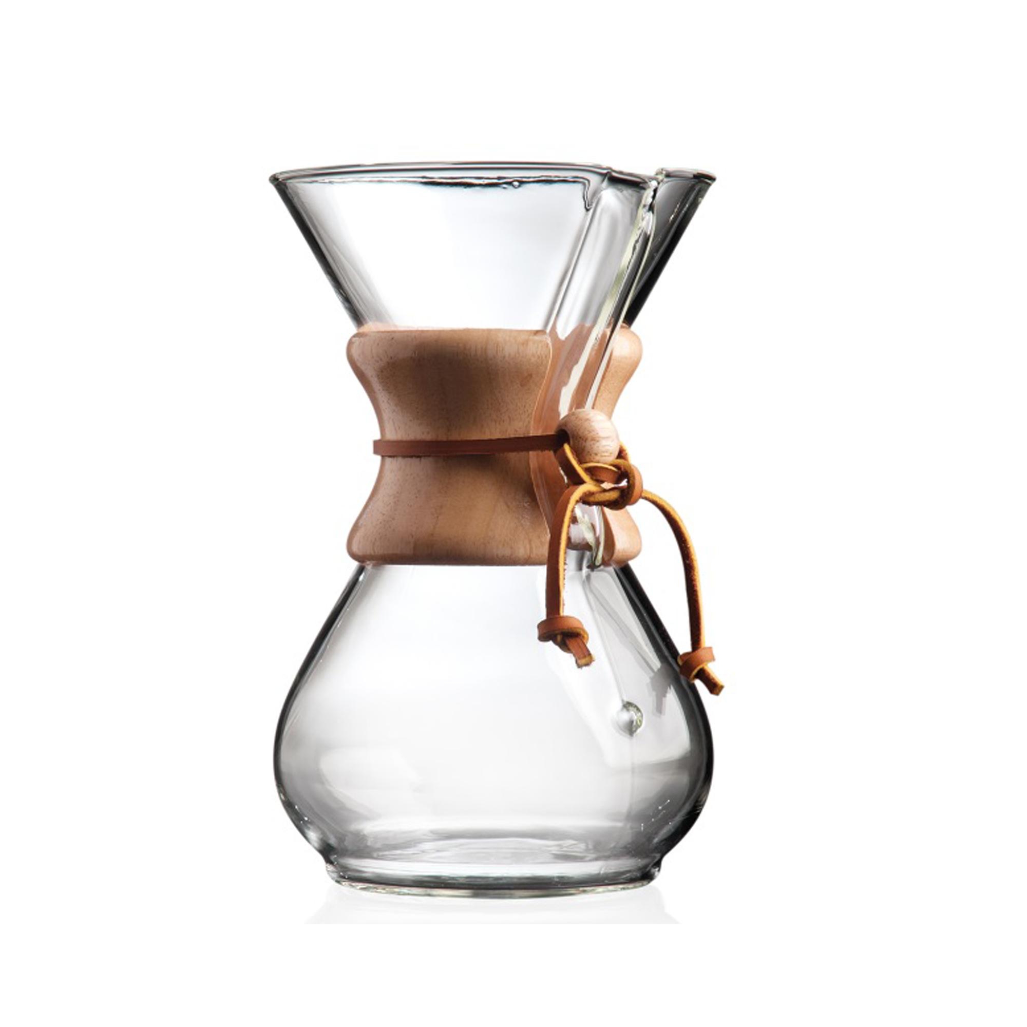 CHEMEX – Pour-Over Glass Coffeemaker – Classic Series – 6-Cup Capacity – Non-Porous Borosilicate Glass Brewer – Exclusive Packaging