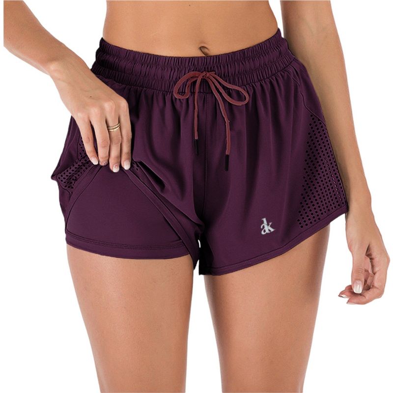 Anna-Kaci Women's Lazer Perforated Running Shorts Gym Athletic With Pockets Shorts, 1 of 6