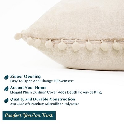 Cream 20'' x 20'' Polyester Pom Pom Throw Pillow Covers, Set of 2