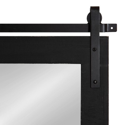 Rustic Farmhouse 42.5" Black Wood Wall Mirror with Iron Bar