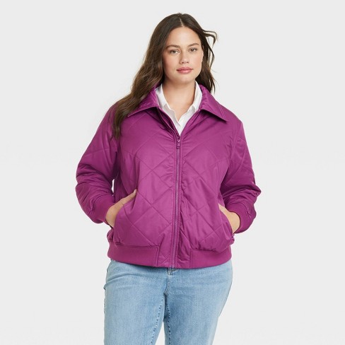 Women's Quilted Bomber Jacket - Ava & Viv™ Purple 2x : Target