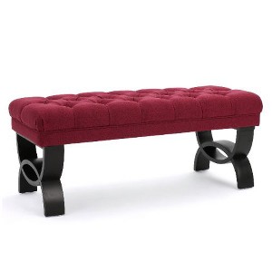 Sapphtopaz Classic Upholstered Ottoman Bench, Button-Tufted Diamond Stitching Accent Stools, Entryway Benches with Half-Circle Birch Wood Legs - 1 of 4