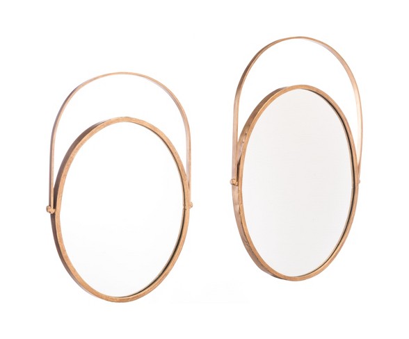 ZM Home 24.4" x 16.7" Oval Decorative Mirror Set Gold