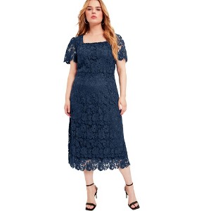June + Vie by Roaman's Women's Plus Size Square-Neck Lace Dress - 1 of 4
