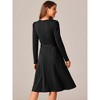 Seta T Women's Puff Long Sleeve Crewneck Knee Length Tie Waist Casual Dress with Pockets - 4 of 4