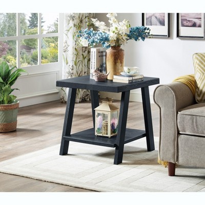 Contemporary Black Wood 2-Tier End Table with Storage Shelf