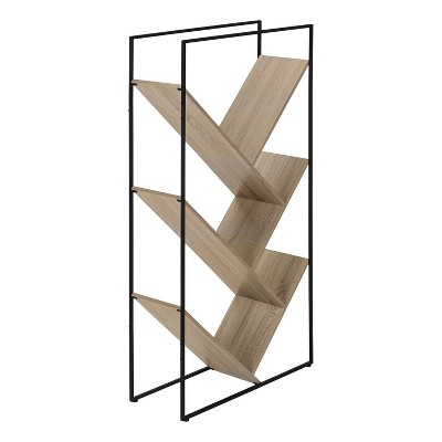 Monarch Specialties Bookshelf Bookcase Etagere 3 Tier 60InchH Office Bedroom Metal Laminate Brown Black Contemporary Modern