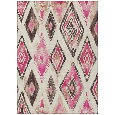 HomeRoots 9' X 12' Linen And Pink Aztec Washable Indoor Outdoor Area Rug