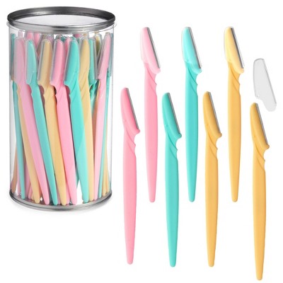 Glamlily 60-Pack Eyebrow Facial Razor for Women, Multipurpose Dermaplane Hair Remover Trimmer Tool, Colorful Shaving Bulk Set, 3 Colors, 6x1.4 In