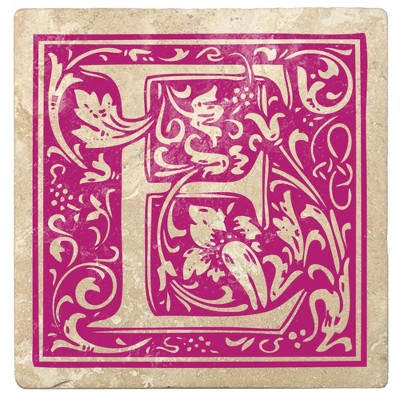 Christmas by Krebs 4pc Ivory and Tutti Frutti Pink Alphabet "E" Square Monogram Coasters 4"