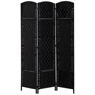 NicBex Room Divider Folding Woven Rattan Privacy Screen with Wood Legs Partition for Home & Office