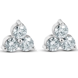 Pompeii3 1ct Three Stone Diamond Studs 14K White Gold - 1 of 4