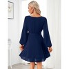 BLUEMING Womens Casual Dress V Neck Wrap Dress Lantern Sleeve Tie Wasit Dres Petal Hem Dress Back Zipper Midi Dress - 4 of 4