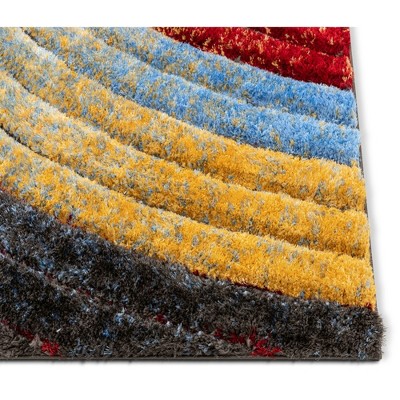 San Francisco Red and Blue Geometric Shag Runner Rug