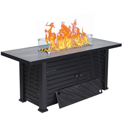 57 Inch Propane Fire Pit Table, 50000BTU Rectangle Fire Table with Rain Cover