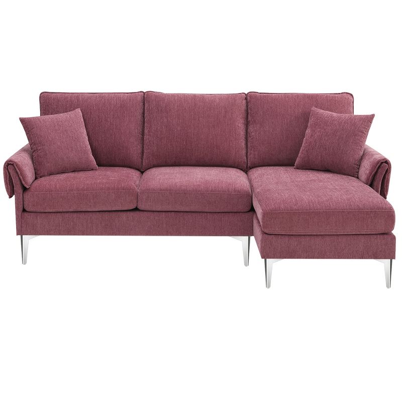 Dorsey 84"W Modern Chenille L-Shaped Reversible Chaise Lounge with 2 Pillows Hardwood Frame Convertible Sectional Sofas-Maison Boucle, 2 of 10