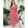 Plus Size Short Sleeves Wrap Maxi Dress V Neck High Waist Ruffle Casual Summer Belt Dress - 4 of 4