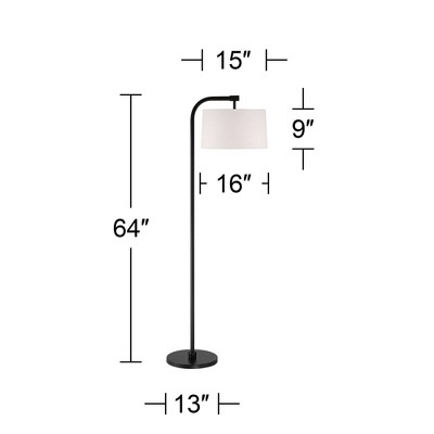 Serra Matte Black Arc Floor Lamp with White Fabric Shade
