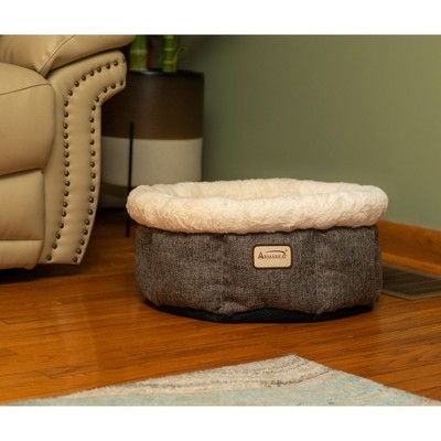 Gray and Beige Round Plush Velvet Cat Bed
