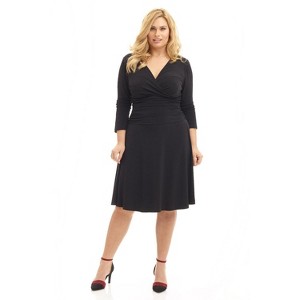 Rekucci Curvy Fit Plus Size Women's 3/4 Sleeve Tummy Control Dress – Flattering Surplice Neckline & Ruched Waist - 1 of 4