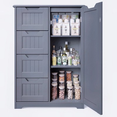 LunaLulinlk 33'' Small Kitchen Pantry Cabinet with 3 Shelves and 1 Door for Kitchen Dining Room and Bathroom, Dark Brown