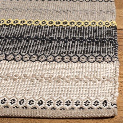 Gray and Beige Striped Wool Cotton 4' x 6' Area Rug