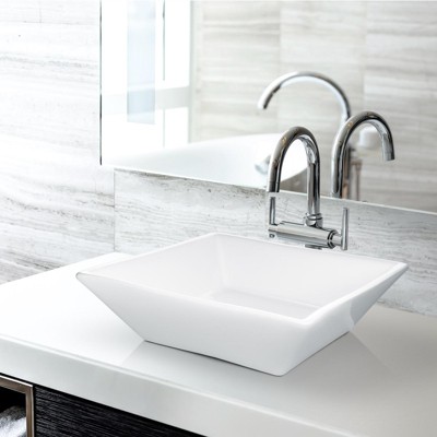 Miligore 16'' White Ceramic Square Above-Counter Vessel Sink