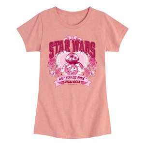 Girls' - Star Wars - Valentine Bb8 Yoda and friends Collegiate Fitted Short Sleeve Graphic T-Shirt - 1 of 4