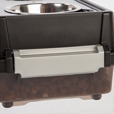 6" Elevated Black Stainless Steel Pet Feeder with Storage