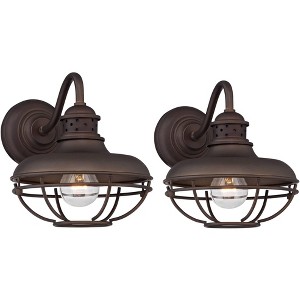 Franklin Iron Works Park Rustic Outdoor Barn Lights Fixtures Set of 2 Oil Rubbed Bronze 9" Open Cage for Post Exterior Light Barn Deck Post Light Yard - 1 of 4