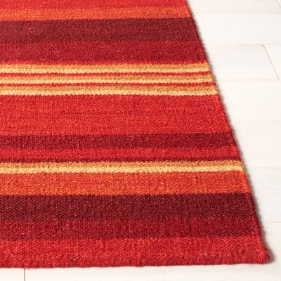 Red Striped Wool 4' x 6' Flat Woven Reversible Area Rug