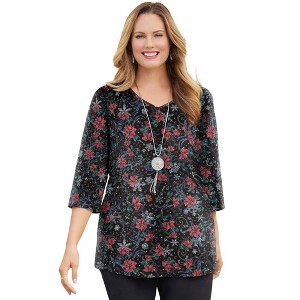 Catherines Suprema 3/4 Sleeve V-Neck Tee - 1 of 4