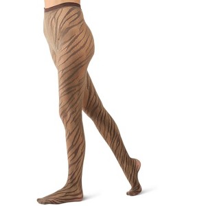 Memoi Women's Zebra Net Tights Mud S-M - 1 of 4