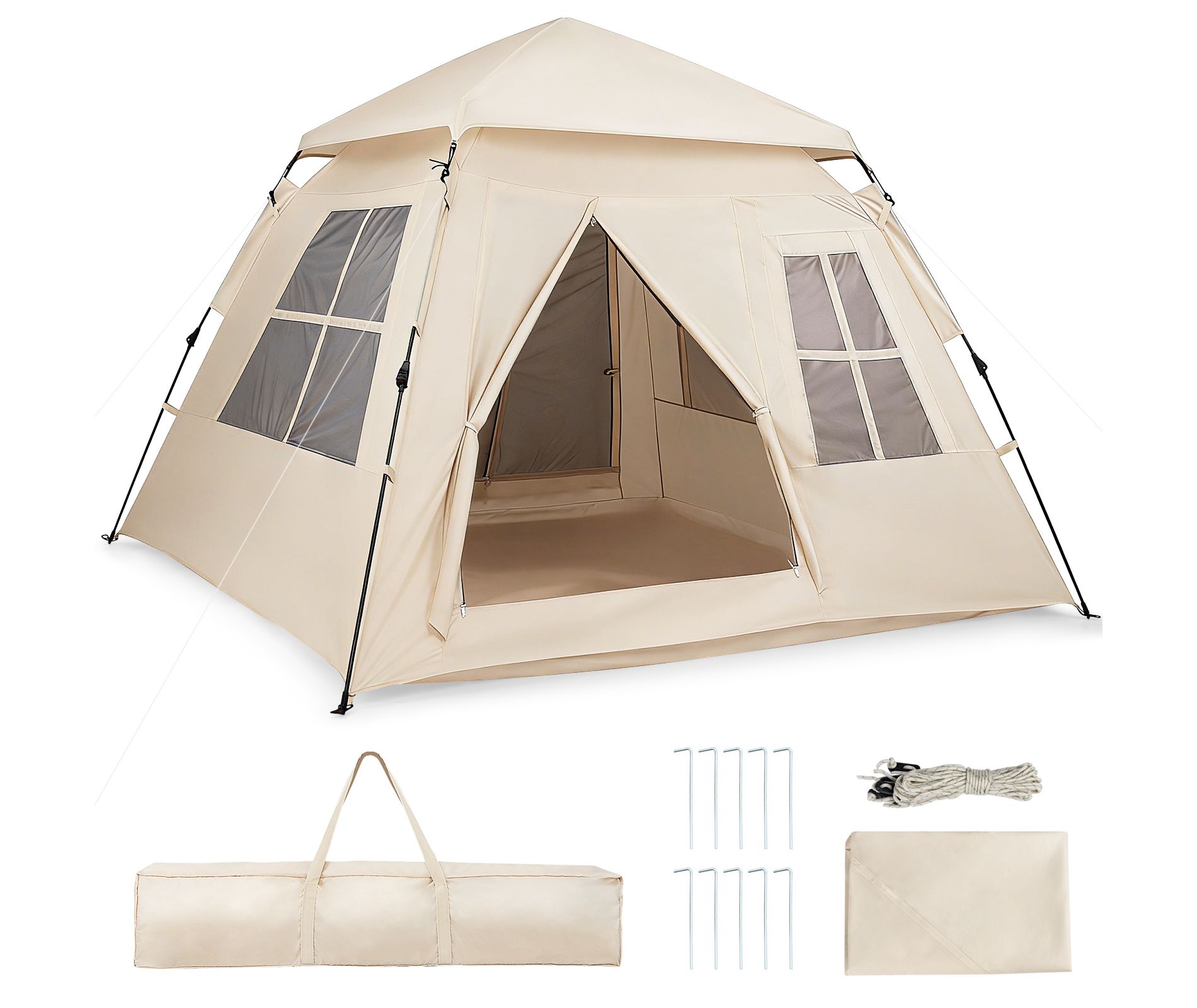 Gymax 4 Person Camping Tent w/Rainfly Mesh Windows 2 Doors & Carrying Bag for Hiking