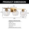 DORESshop Elegant 25 in. 3-Light Gold Bathroom Vanity Light, Modern Farmhouse Wall Sconce with Open Globe Glass Shades - 4 of 4
