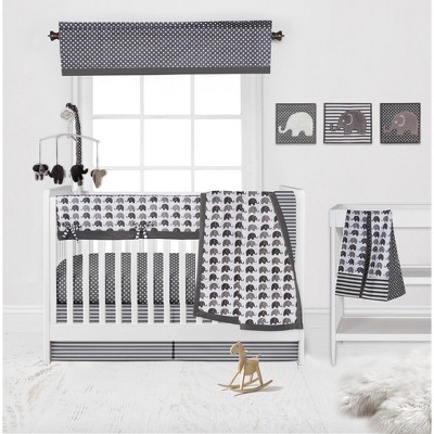 Bacati - Elephants White/Gray 10 pc Crib Bedding Set with Long Rail Guard Cover