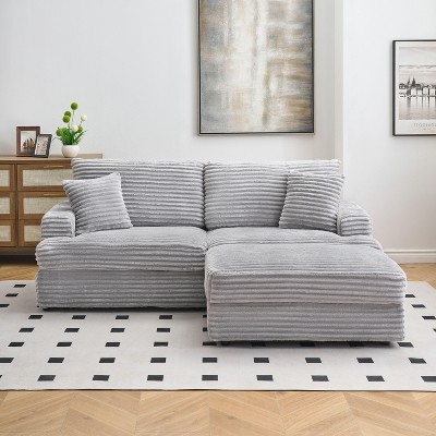 CENGHU 82 Inches Corduroy Sofa, Sectional Sofa, Storage Feet +4 Throw Pillows, L Shaped Sofa Couches for Living Room, Office