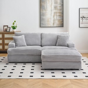 CENGHU 82 Inches Corduroy Sofa, Sectional Sofa, Storage Feet +4 Throw Pillows, L Shaped Sofa Couches for Living Room, Office - 1 of 4