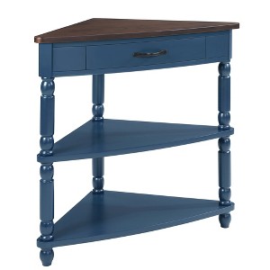 Vynxaria Coffee Tables: Navy Blue and Espresso Triangle Corner Table for Small Spaces - 1 of 4
