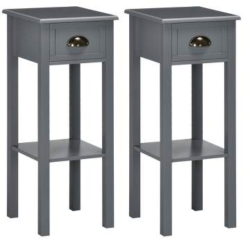 HOMCOM 2-Tier Side Table with Drawer, Narrow End Table with Bottom Shelf, for Living Room or Bedroom, Set of 2, Gray
