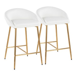 26" Glam Contemporary Counter Stool with Curved Upholstered Seat and Trestle-Style Base (Set of 2) for Kitchen, Bar - 1 of 4