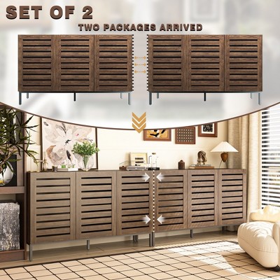 Farmhouse Dark Brown MDF 91" Sideboard Buffet with Adjustable Shelves