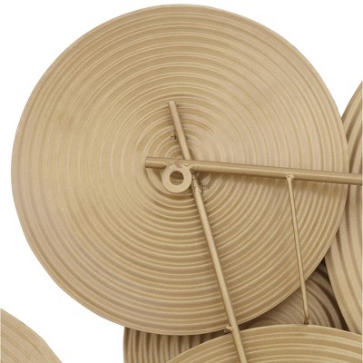 Gold and Cream-Washed Metal Disk Wall Sculpture